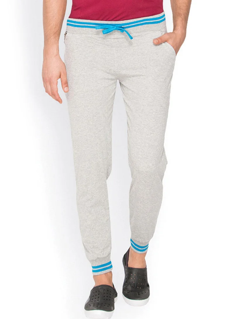 Campus Sutra Men's Cloud Grey Contrast-Striped Trackpants