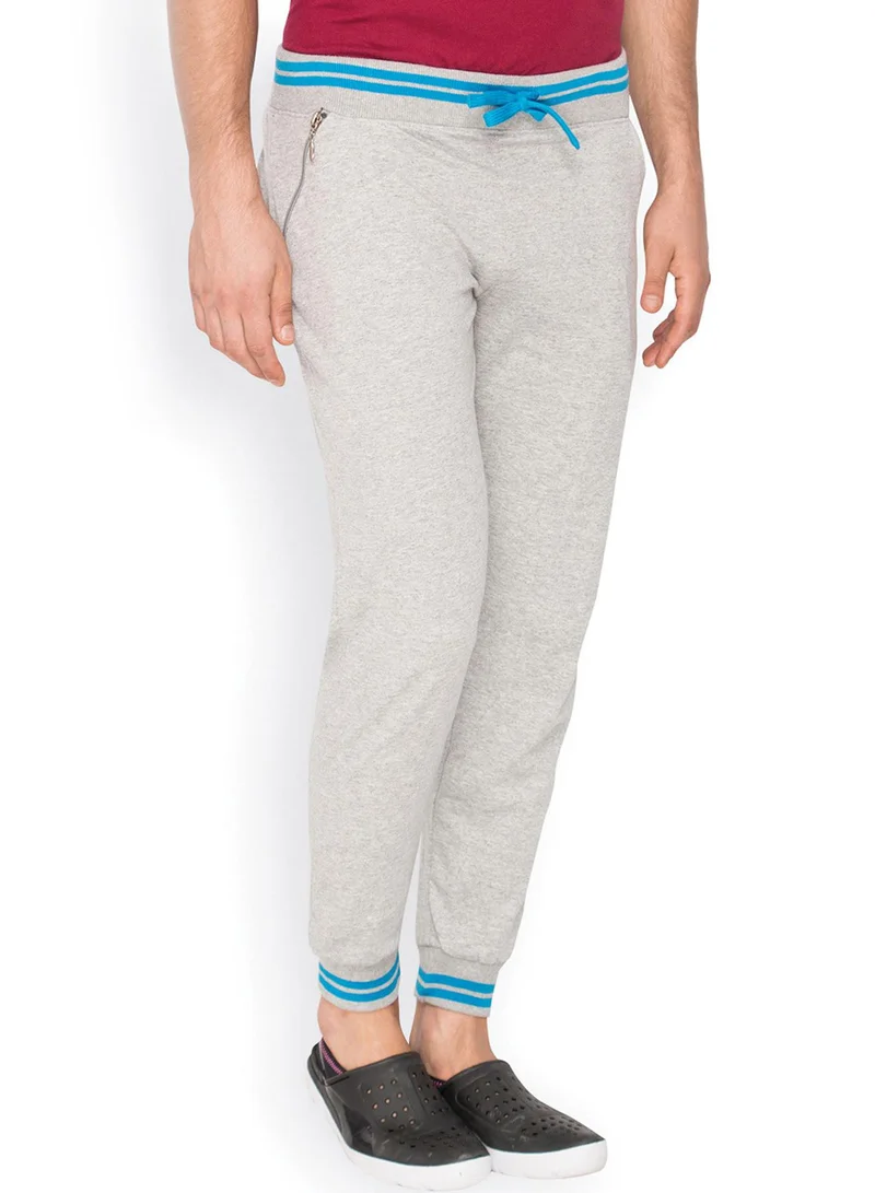 Campus Sutra Men's Cloud Grey Contrast-Striped Trackpants