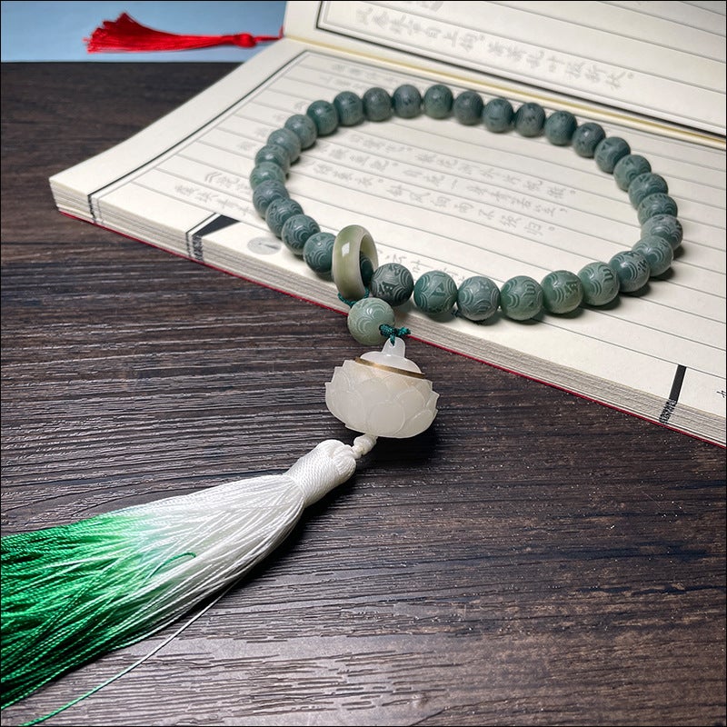 Jade Bodhi Lotus Carving Tassel Glow Fragrance Beads Handheld imperial green 12mm [luminous lotus]] 