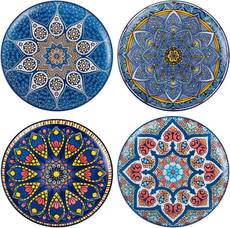 UNICASA Ceramic Dessert Plates 825 Inch Colorful Salad Serving Dishes Microwave  Dishwasher Safe Set of 4  Mandala Style - Image 1