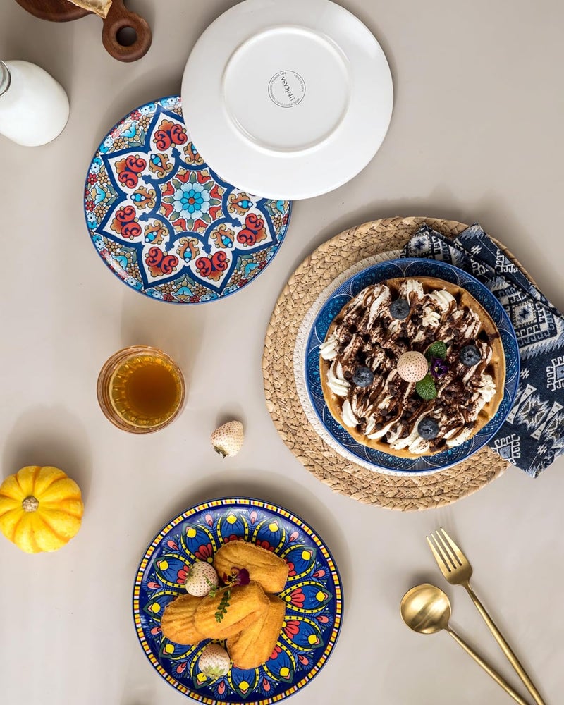 UNICASA Ceramic Dessert Plates 825 Inch Colorful Salad Serving Dishes Microwave  Dishwasher Safe Set of 4  Mandala Style - Image 4