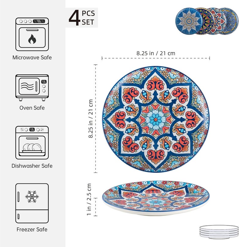 UNICASA Ceramic Dessert Plates 825 Inch Colorful Salad Serving Dishes Microwave  Dishwasher Safe Set of 4  Mandala Style - Image 2