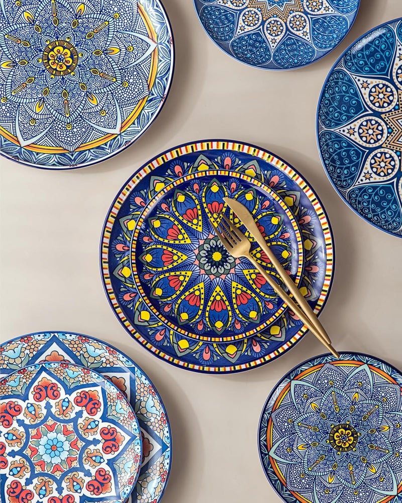 UNICASA Ceramic Dessert Plates 825 Inch Colorful Salad Serving Dishes Microwave  Dishwasher Safe Set of 4  Mandala Style - Image 3