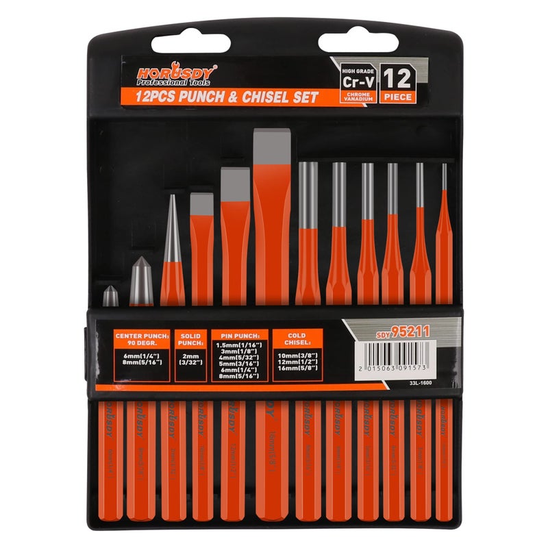 Horusdy 12-Piece Punch And Chisel Set  Including Cold Chisels  Pin Punch  Center Punch - Image 1