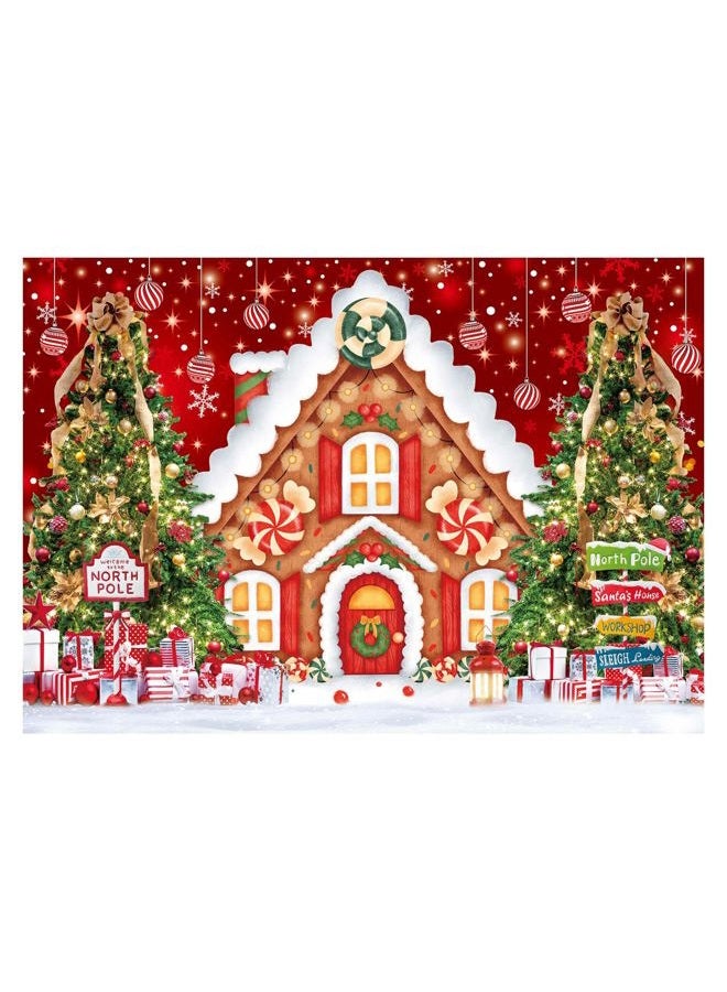 Allenjoy Christmas Gingerbread House Backdrop for Photography Winter Merry Xmas Tree Background Santa Baby Shower Birthday Party Decor Banner Supplies Photo Booth Favor Gift Prop 82" x 59" - Image 1