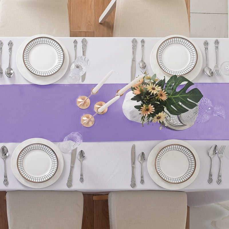 flohar 6Pack Table Runner 12 x 108 Inches Satin Silk Table Runner for Wedding, Birthday Party, Banquets, Graduations Decoration, fit Rectange and Round Table-Lavender - Image 4