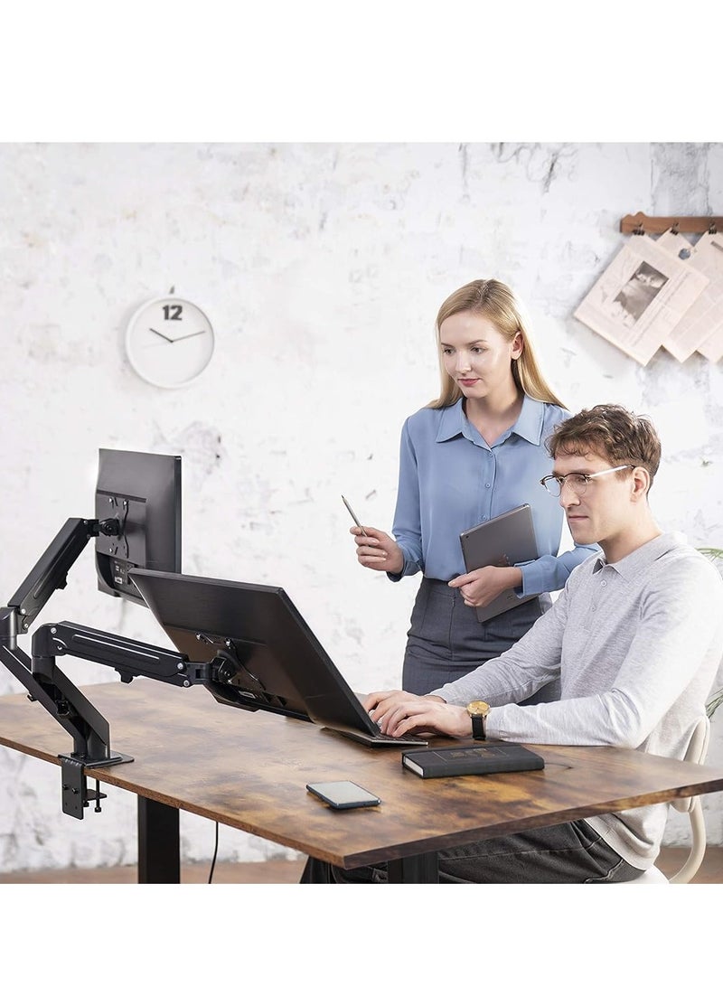 ELTRAZONE Dual Arm Monitor Desk Mount – Height Adjustable, Tilt & Swivel Gas Spring Stand for 13" to 27" Screens, VESA Bracket Arm, Counterbalance Design (STAND-V002O) - Image 2