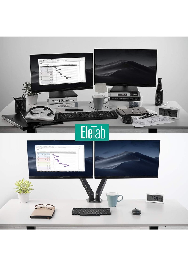 ELTRAZONE Dual Arm Monitor Desk Mount – Height Adjustable, Tilt & Swivel Gas Spring Stand for 13" to 27" Screens, VESA Bracket Arm, Counterbalance Design (STAND-V002O) - Image 4
