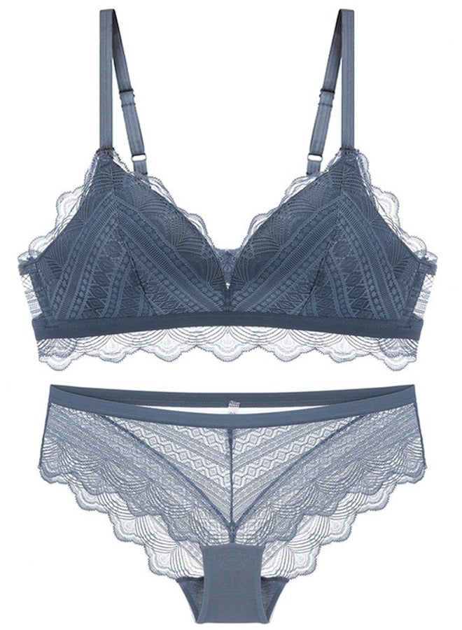 Breathable Triangle Thin cup Lace Bra And Panty Set Dusty Blue