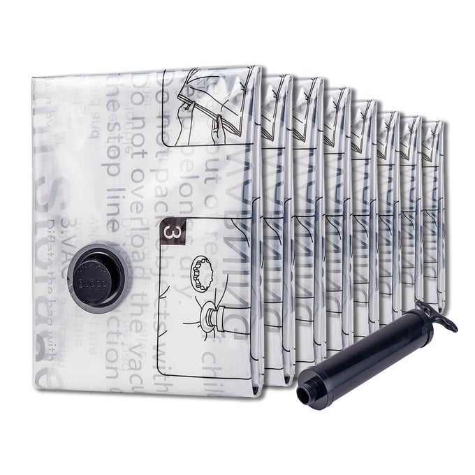 VACUUM STORAGE BAGS 8 XXL JUMBO SPACE SAVER BAGS WITH TRAVEL HAND PUMP COMPRESSION AIRTIGHT SEALER BAGS FOR CLOTHES BEDDING PILLOWS COMFORTERS BLANKETS