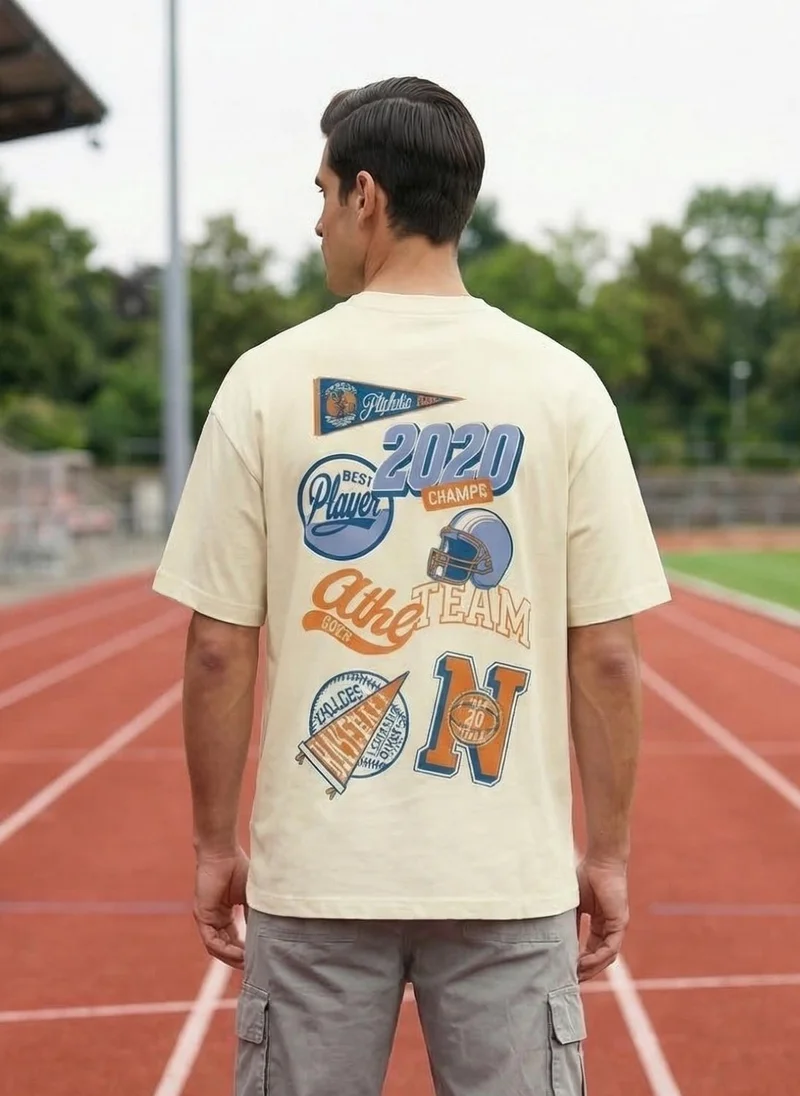 نوبيرو Men Oversized Graphic Printed T-shirt