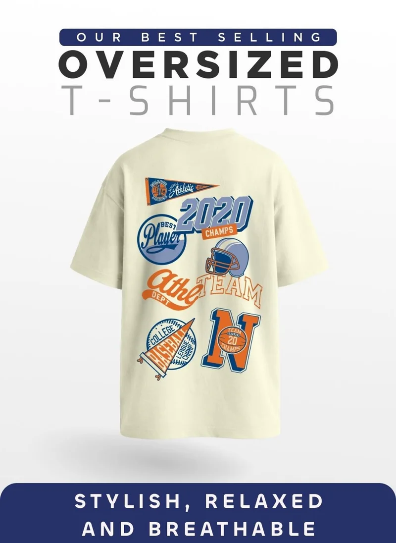 NOBERO Bone White Men Oversized Graphic Printed T-shirt for Men | Best Price UAE