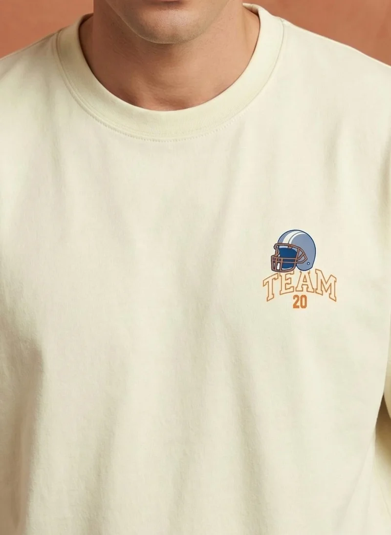 NOBERO Bone White Men Oversized Graphic Printed T-shirt for Men | Best Price UAE