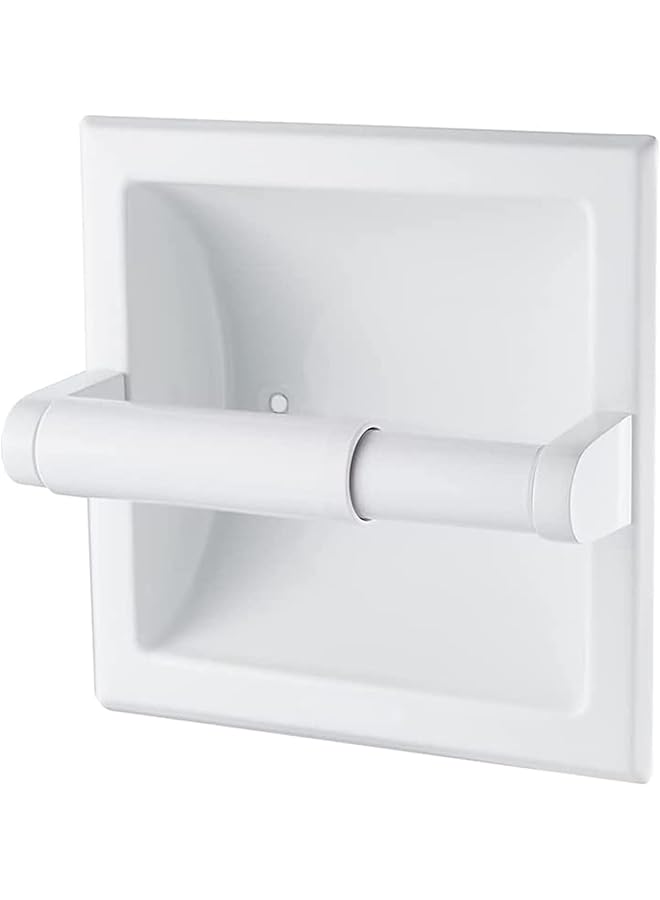 S-TOP Recessed Toilet Paper Holder White - Bathroom Toilet Tissue Holder Wall Mount Recessed Toilet Paper Roll Holder Stainless Steel - Image 1