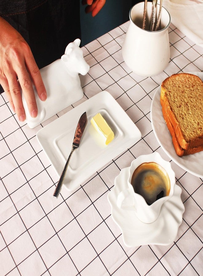 Creativity Home Porcelain Butter Dish with Lid, Butter Holder,Perfect for East and West Coast Butter, white Butter Tray Decor for Kitchen Gifts,7.5 In - Image 5