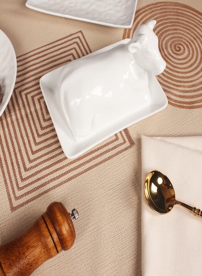 Creativity Home Porcelain Butter Dish with Lid, Butter Holder,Perfect for East and West Coast Butter, white Butter Tray Decor for Kitchen Gifts,7.5 In - Image 4