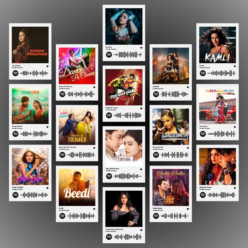 INDOART NET INDOARTNET Sunidhi Chauhan Photocards Mini Posters Kit Set of 16 Sunidhi Chauhans Kamli Beedi Crazy Kiya Re Songs Photocard Size 8 x 6 cm Posters for Phone Accessories Bedroom Office Living room Sunidhi Chauhan - Image 1