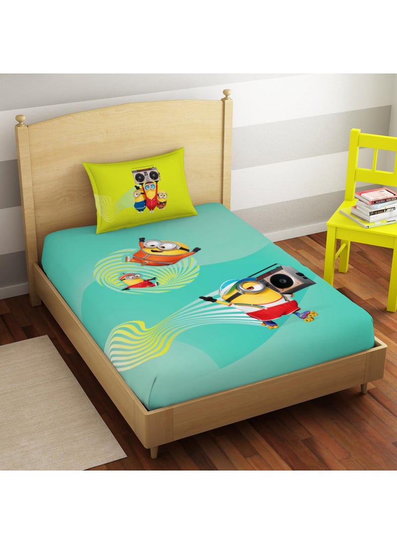SPACES Spaces 100% Cotton Single Bedsheet (152 Cm X 224 Cm / 43 Cm X 68 Cm) | 180 Tc Percale Character Bedsheet & Pillow Covers Set (Aqua Sky)- Universal Waves Quince Minions  - Image 2