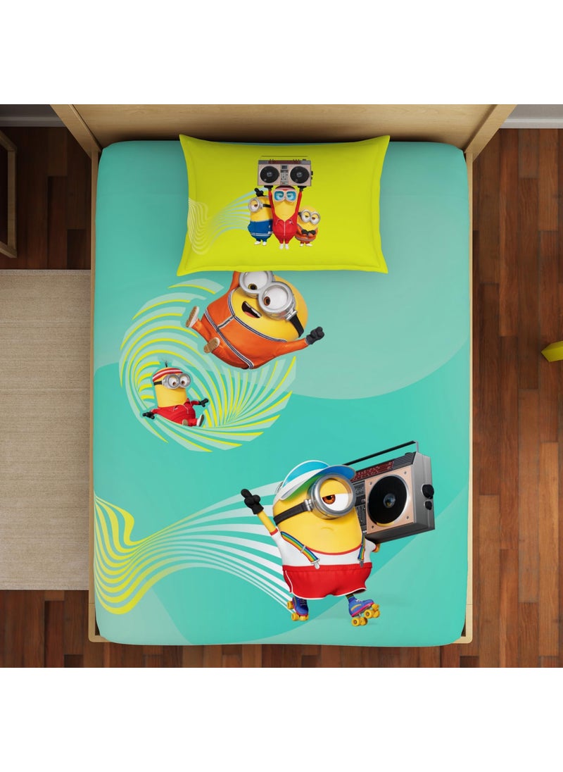 SPACES Spaces 100% Cotton Single Bedsheet (152 Cm X 224 Cm / 43 Cm X 68 Cm) | 180 Tc Percale Character Bedsheet & Pillow Covers Set (Aqua Sky)- Universal Waves Quince Minions  - Image 3