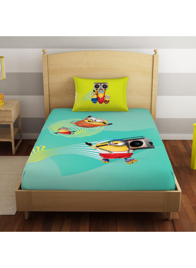 SPACES Spaces 100% Cotton Single Bedsheet (152 Cm X 224 Cm / 43 Cm X 68 Cm) | 180 Tc Percale Character Bedsheet & Pillow Covers Set (Aqua Sky)- Universal Waves Quince Minions  - Image 1