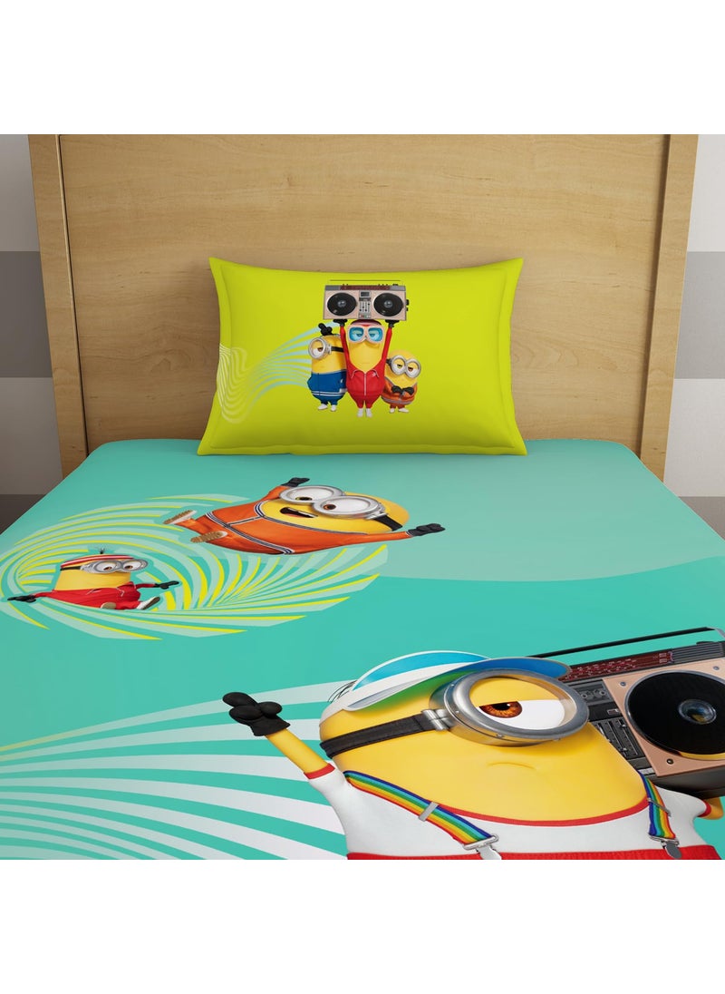 SPACES Spaces 100% Cotton Single Bedsheet (152 Cm X 224 Cm / 43 Cm X 68 Cm) | 180 Tc Percale Character Bedsheet & Pillow Covers Set (Aqua Sky)- Universal Waves Quince Minions  - Image 4