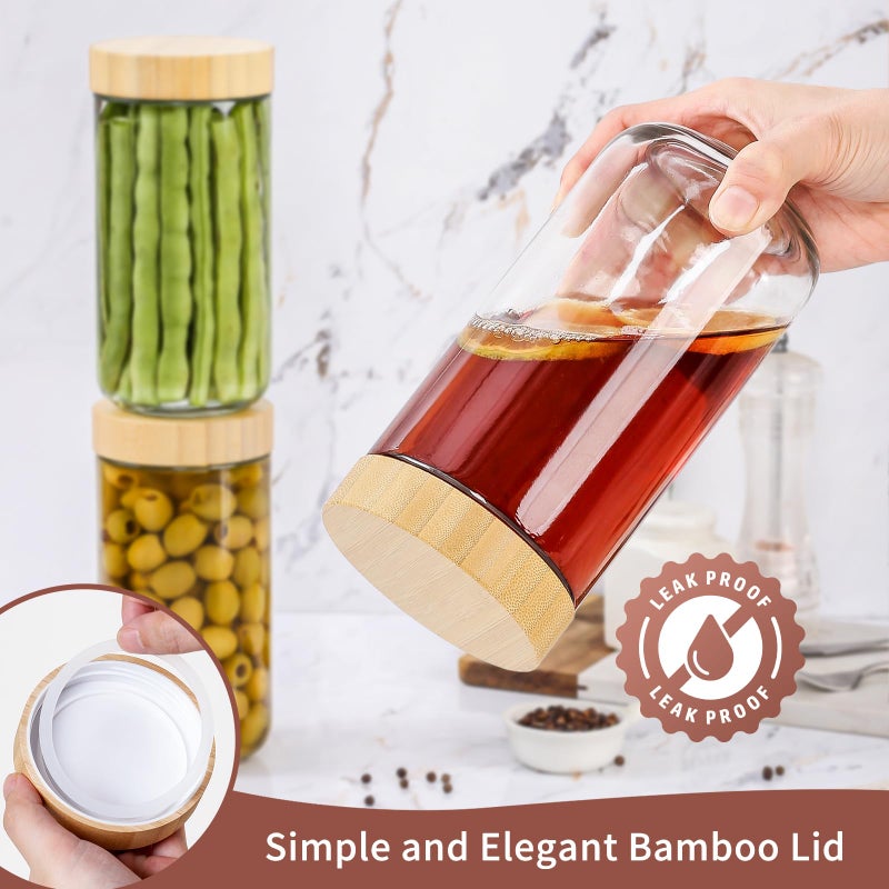 DRKIO 24 Oz Overnight Oats Containers with Bamboo Lids - 4 Pack Glass Storage Jars with Airtight Lids Wide Mouth Mason Food Jars Great for Meal Prep Salad Chia Pudding Snacks Yogurt Sugar Spice - Image 3