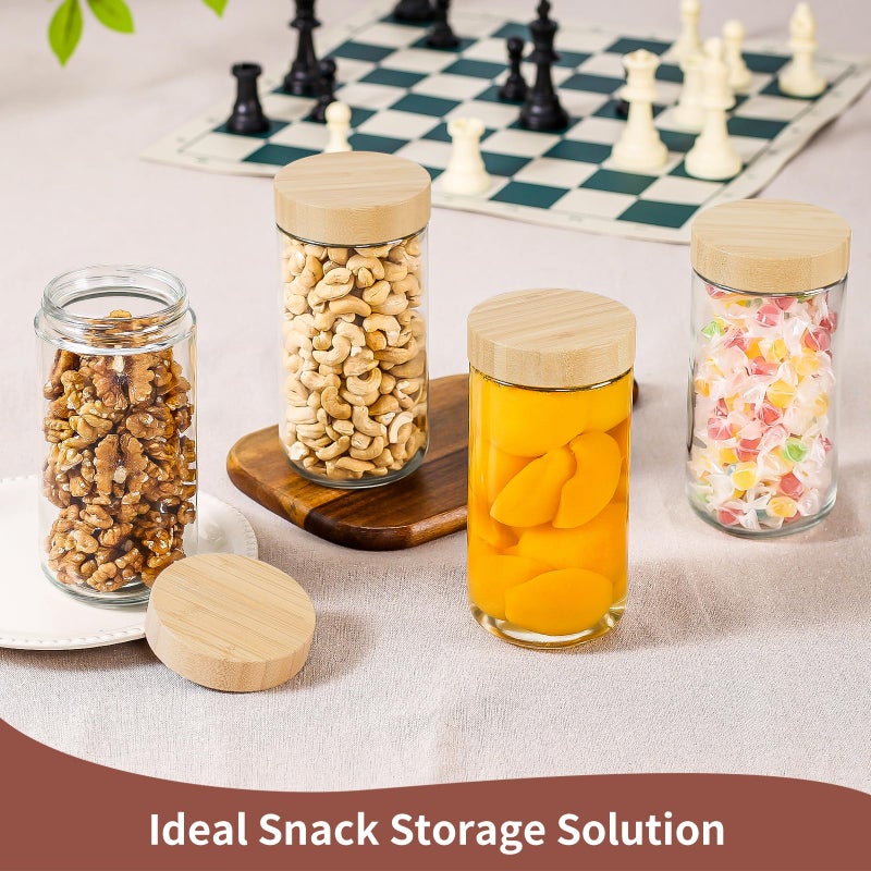 DRKIO 24 Oz Overnight Oats Containers with Bamboo Lids - 4 Pack Glass Storage Jars with Airtight Lids Wide Mouth Mason Food Jars Great for Meal Prep Salad Chia Pudding Snacks Yogurt Sugar Spice - Image 5