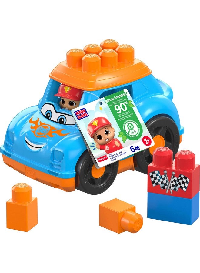 Mega Brands MEGA BLOKS First Builders Toddler Building Blocks Toy Set, Ricky Race Car with 6 Pieces and Storage, 1 Figure, Blue, Ages 1+ Years - Image 1