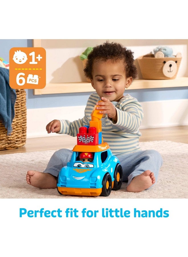Mega Brands MEGA BLOKS First Builders Toddler Building Blocks Toy Set, Ricky Race Car with 6 Pieces and Storage, 1 Figure, Blue, Ages 1+ Years - Image 2