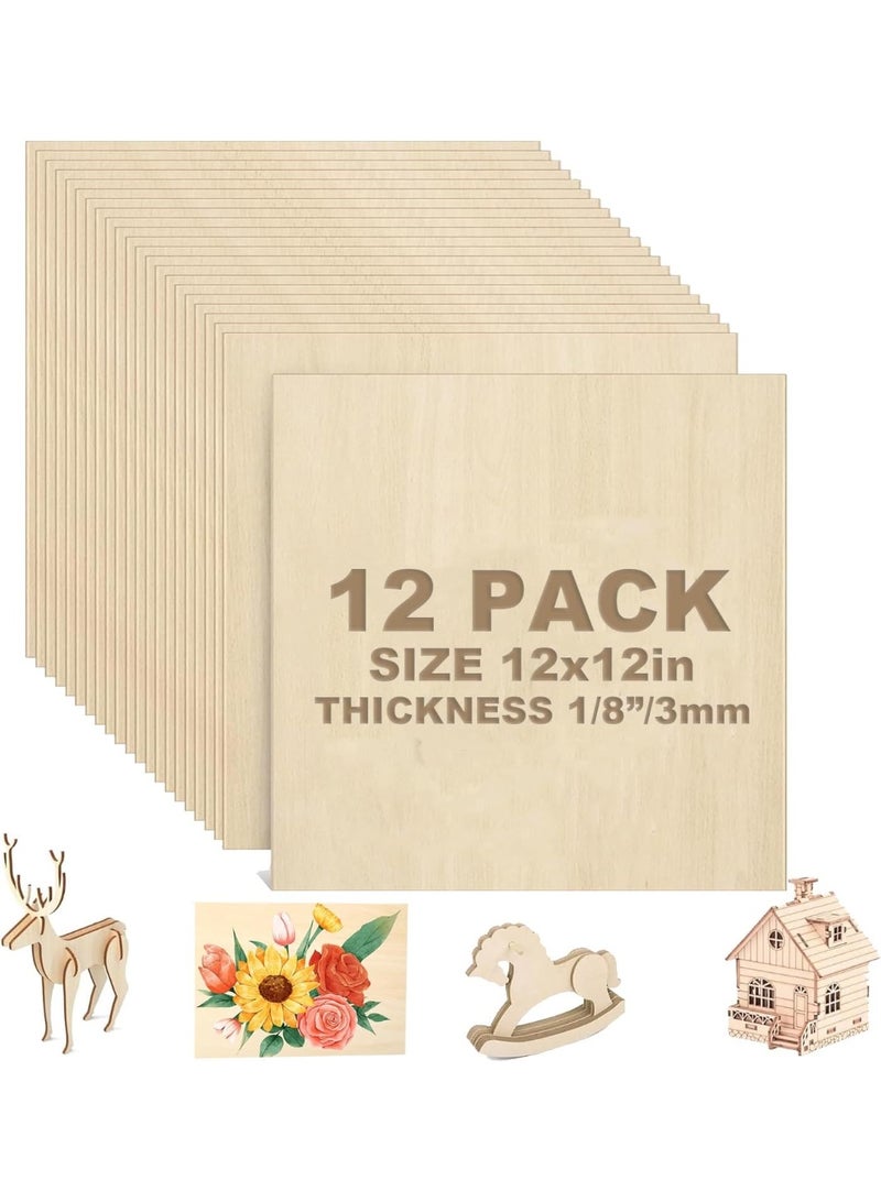 SLASA 12-Pack Basswood Sheets – 11.8 x 11.8 Inch, 1/8 Inch Thick – Unfinished Square Wood Boards for DIY Crafts, Wood Burning, Laser Cutting, and Model Making - Image 1