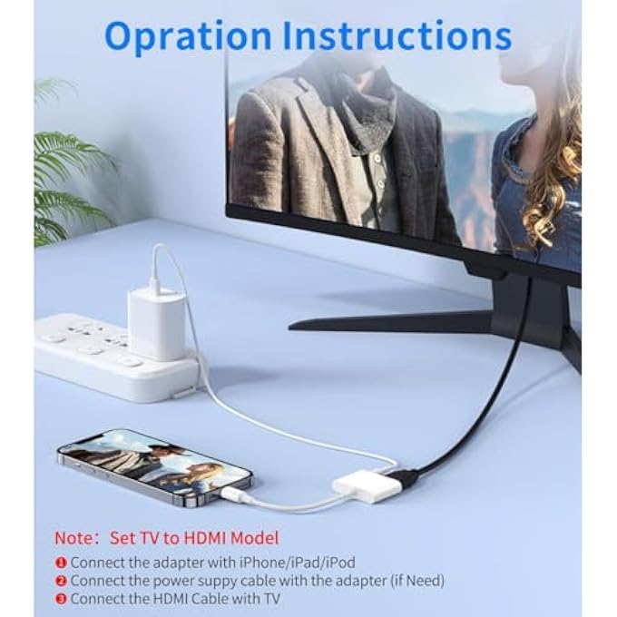 rayihni LIGHTNING TO HDMI ADAPTER FOR IPHONE TO TV, 1080P DIGITAL AV AUDIO CONVERTER, MFI CERTIFIED SYNC SCREEN DONGLE FOR IPAD TO TV/PROJECTOR/MONITOR - Image 2