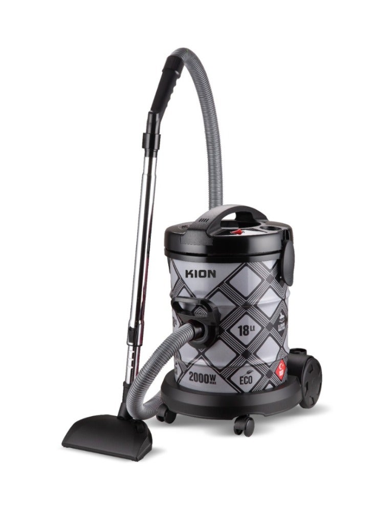 Drum Vacuum Cleaner, 2000W Turbo Power, 18L Capacity, 5 Accessories, 5m Cord 2000 W OR-DVC601 GREY