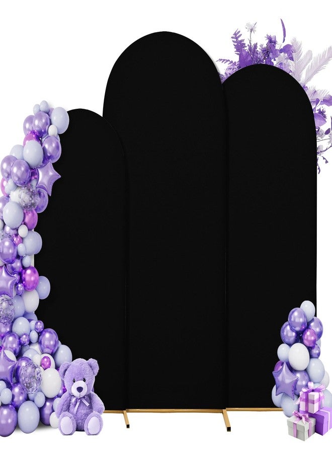 SUKAIKEQA Wedding Arch Covers Spandex Arch Backdrop Covers (7.2FT,6.6FT,6FT) Set of 3 Arch Stand Cover Arch Covers Stretchy Backdrop for Wedding Birthday Party Decoration Baby Shower (Black) - Image 1
