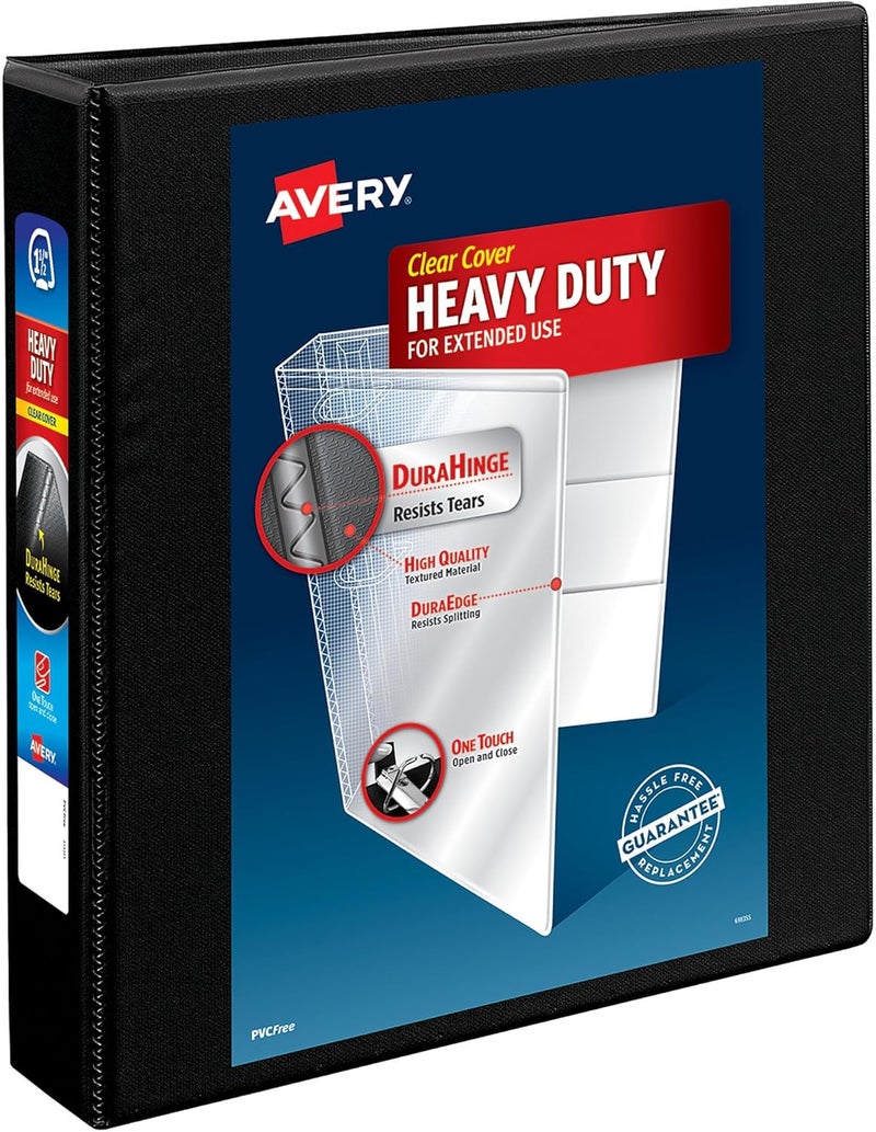 AVERY Heavy-Duty View 3 Ring Binder, 1.5" One Touch Slant Rings, Holds 8.5" x 11" Paper, 1 Black Binder (05400) - Image 1