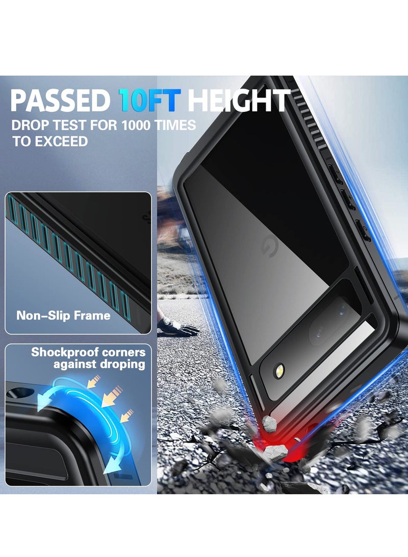 KASTWAVE Google Pixel 7A Case - IP68 Waterproof Heavy Duty Shockproof Dustproof Snow proof Clear Case with Built-in Screen Protector for Pixel 7A 5G 6.1" - Black - Image 4