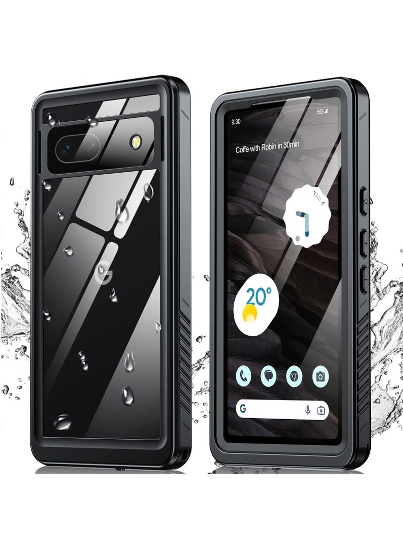 KASTWAVE Google Pixel 7A Case - IP68 Waterproof Heavy Duty Shockproof Dustproof Snow proof Clear Case with Built-in Screen Protector for Pixel 7A 5G 6.1" - Black - Image 1