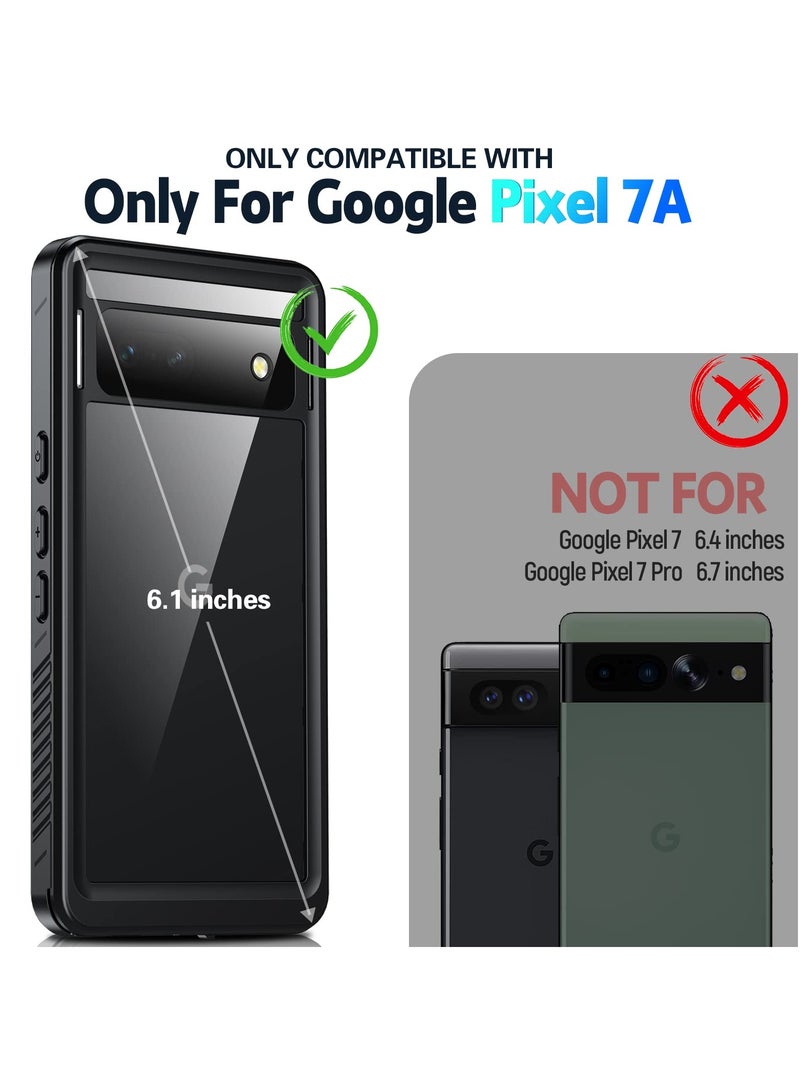 KASTWAVE Google Pixel 7A Case - IP68 Waterproof Heavy Duty Shockproof Dustproof Snow proof Clear Case with Built-in Screen Protector for Pixel 7A 5G 6.1" - Black - Image 2