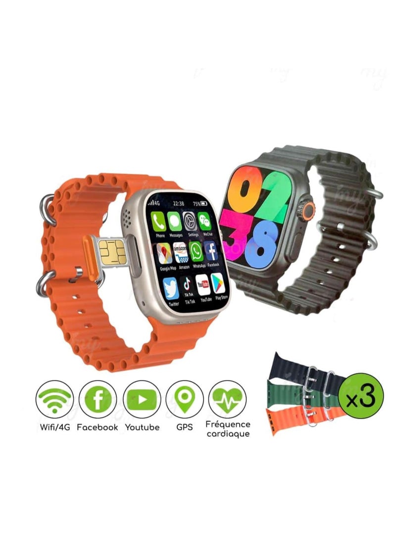 modio - Modio 4g ultra max android smart watch hd 2.2 inch display 49 NM with sim full screen with 3 set strap and wireless charge. - Image 1