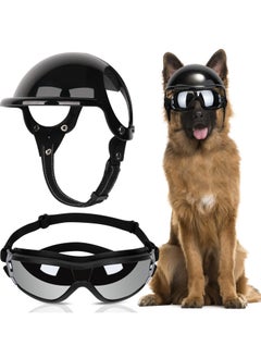 erorex Dog Helmet and Goggles - UV Protection Doggy Sunglasses Dog Glasses Pet Motorcycle Helmet Hat with Ear Holes Adjustable Belt Safety Hat for Small Medium Large Dogs Puppy Riding (Black, L)  - Image 1