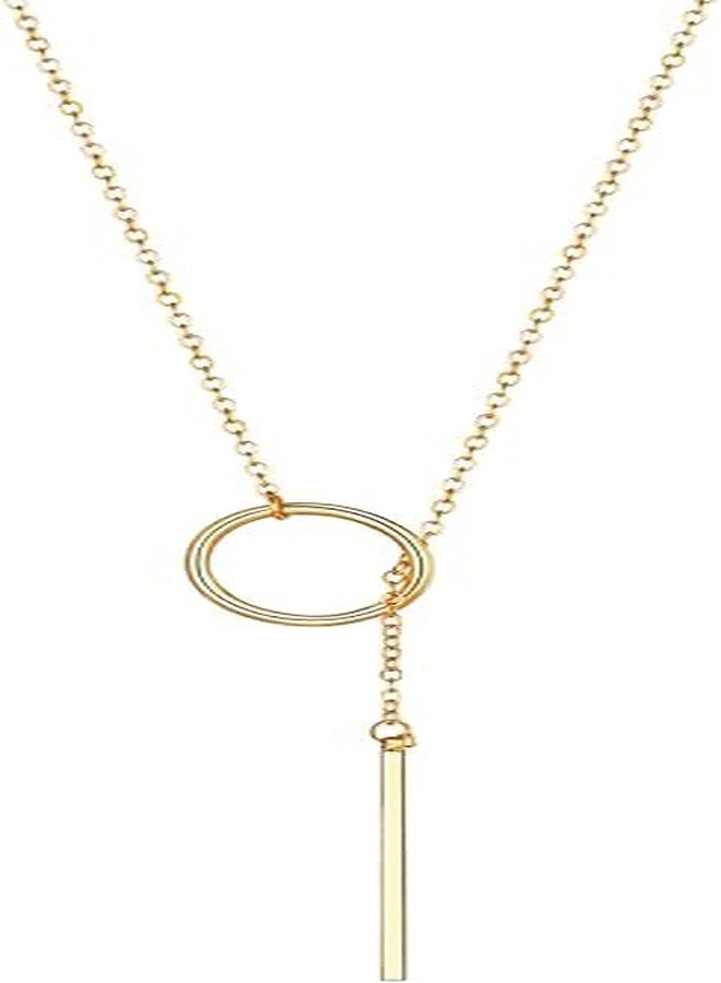 FOCALOOK Long Gold Necklaces for Women 14K Gold Plated Drop Vertical Bar Pendant Lariat Necklace 28inch/73cm - Image 1
