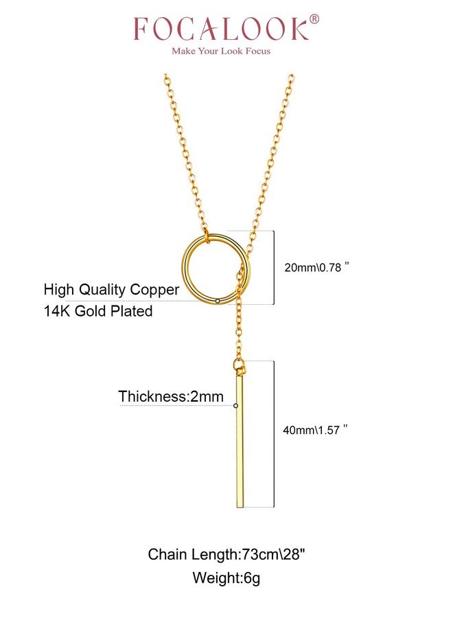 FOCALOOK Long Gold Necklaces for Women 14K Gold Plated Drop Vertical Bar Pendant Lariat Necklace 28inch/73cm - Image 4