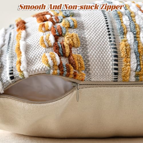 AmHoo Chenille Striped Textured Boho Throw Pillow Covers Aesthetic with Tassels Woven Decorative Pillow Case for Couch Bed Sofa Bedroom Modern Funky 18 x 18-Inch Brown - Image 3