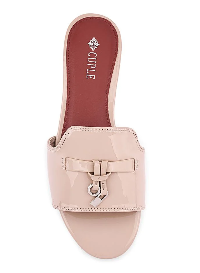 Cuple Khaki Cuple Metal Detail Flat Slides for Women | Best Price UAE
