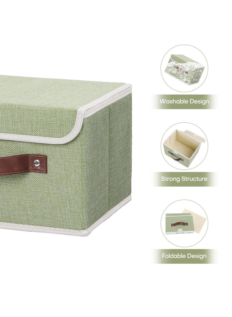 Foldable Storage Box, 2 Pcs Cotton Linen Fabric Bins with PU Leather Handles, Home Cubes Baskets, Closet Organizer Containers for Clothes, Room, Toy, Underwear, Bra, Panty  - Image 4