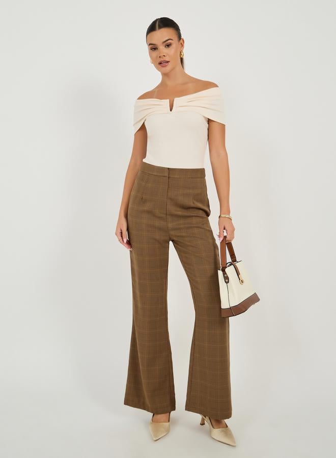 Styli Checked High Rise Flared Pants  - Image 1