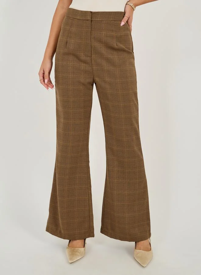 Styli Checked High Rise Flared Pants