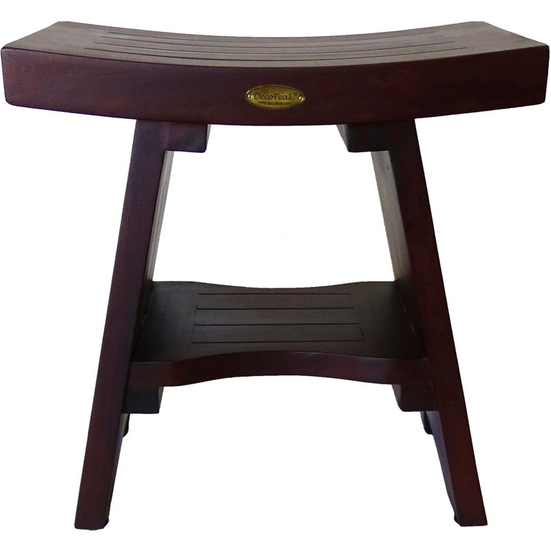 DecoTeak 18 Inch Waterproof Teak Wood Shower Bench Stool Seat Chair For Inside Shower Provides Safety Storage and Organization For Bathroom Accessories Brown