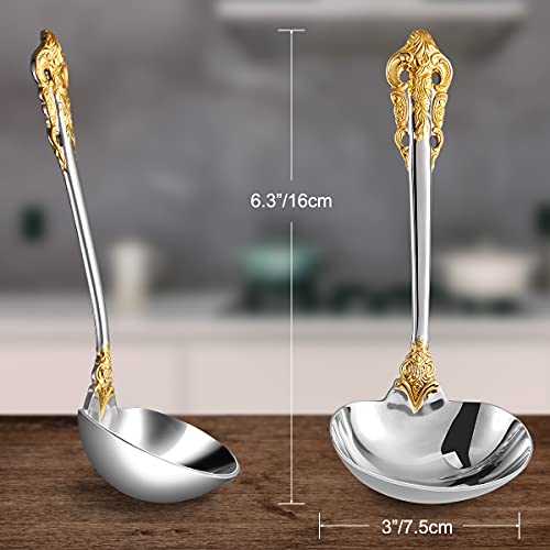 KEAWELL Luxury Gravy Ladle, 18/10 Stainless Steel, Gold Accent, Small Gravy Spoon for Home. Solid and Sturdy, Dishwasher Safe… (2) - Image 2