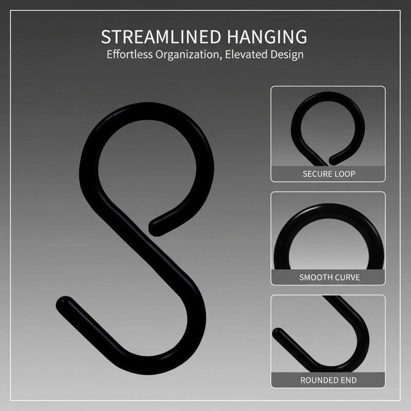 Space-Saving Utility Hooks, 4 Pcs Large Black Plastic S-Hooks, Pack of 3 Durable Organizer Hangers with Secure S-Type Opening, Fit 1.18 in Rods for Kitchen, Bathroom, Closet, Home, Office - Image 3