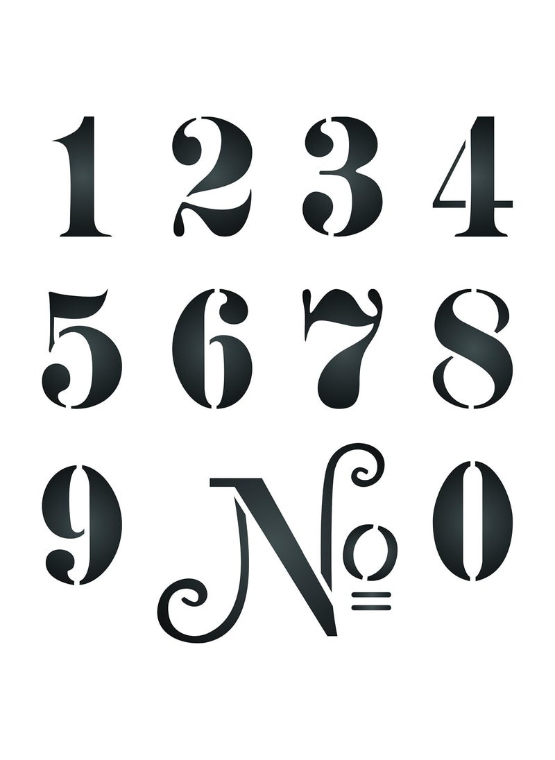 Usnyabni 3" French Numbers Stencil, 14 x 14 inch (L) - Vintage French Themed Word Stencils by CRAFT KREATIVELY  - Image 1